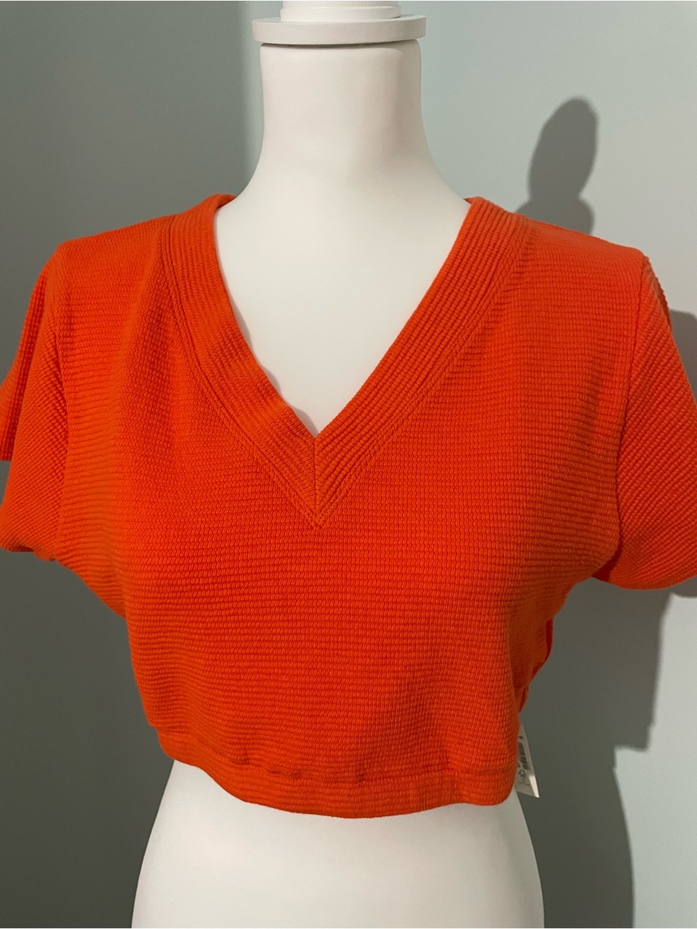 Madewell MWL Orange Waffle Knit Cropped V-Neck Tee Short Sleeve XXL NWT